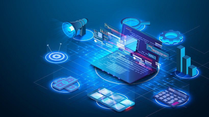 A2Z Lebanese Marketing Agency – Full-Spectrum Digital Marketing Technology Futuristic digital marketing interface showing data analysis, coding, mobile, and advertising tools symbolizing A2Z Lebanese Marketing Agency’s full-service approach.